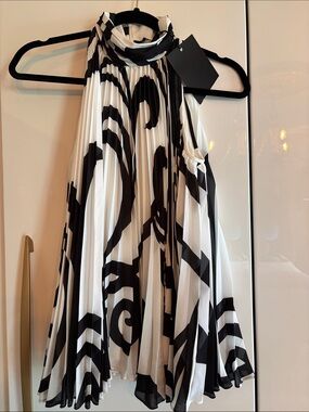 St. John Black and White Pleated Halter Neck Top